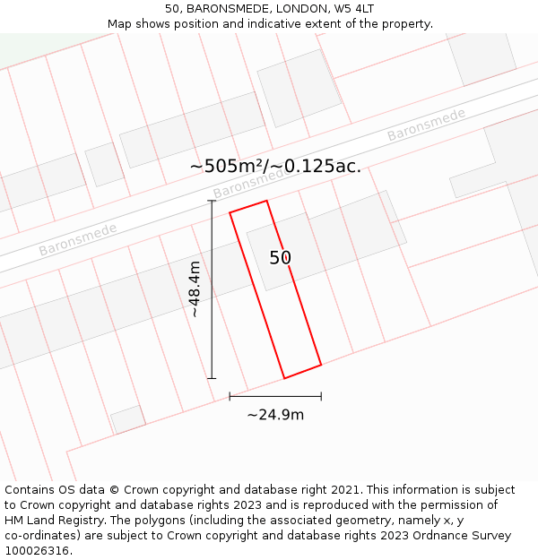 50, BARONSMEDE, LONDON, W5 4LT: Plot and title map