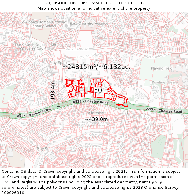 50, BISHOPTON DRIVE, MACCLESFIELD, SK11 8TR: Plot and title map