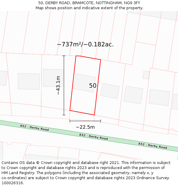 50, DERBY ROAD, BRAMCOTE, NOTTINGHAM, NG9 3FY: Plot and title map