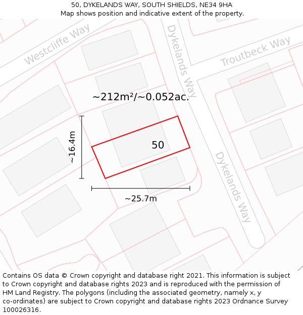 50, DYKELANDS WAY, SOUTH SHIELDS, NE34 9HA: Plot and title map