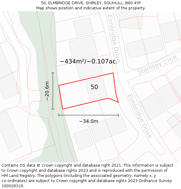 50, ELMBRIDGE DRIVE, SHIRLEY, SOLIHULL, B90 4YP: Plot and title map