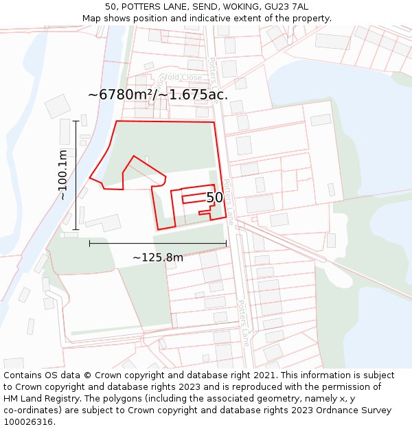 50, POTTERS LANE, SEND, WOKING, GU23 7AL: Plot and title map