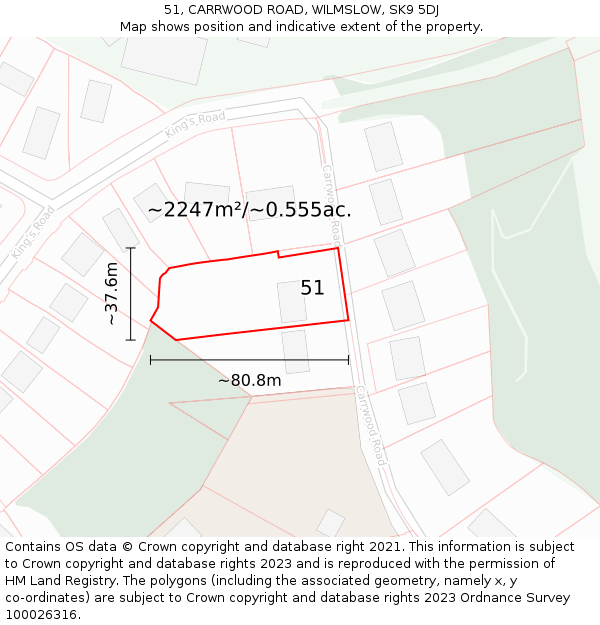 51, CARRWOOD ROAD, WILMSLOW, SK9 5DJ: Plot and title map