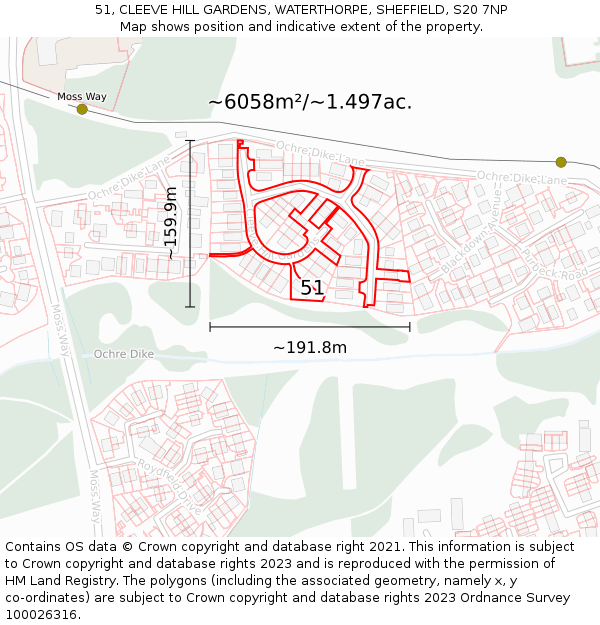 51, CLEEVE HILL GARDENS, WATERTHORPE, SHEFFIELD, S20 7NP: Plot and title map