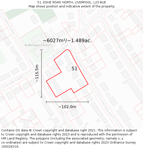 51, ESHE ROAD NORTH, LIVERPOOL, L23 8UE: Plot and title map