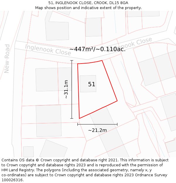 51, INGLENOOK CLOSE, CROOK, DL15 8GA: Plot and title map