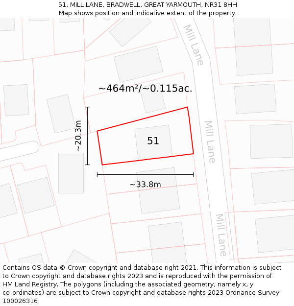 51, MILL LANE, BRADWELL, GREAT YARMOUTH, NR31 8HH: Plot and title map
