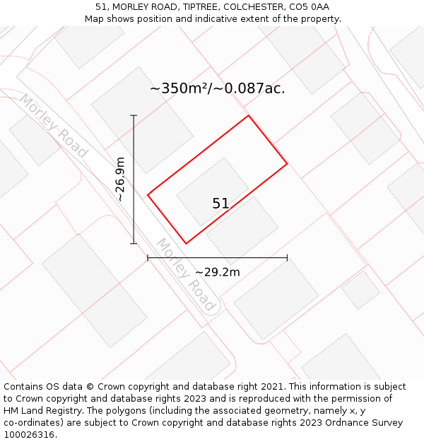 51, MORLEY ROAD, TIPTREE, COLCHESTER, CO5 0AA: Plot and title map