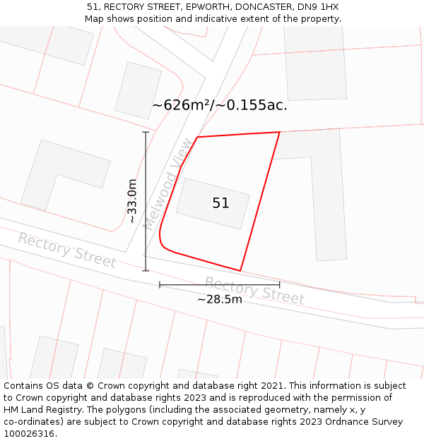 51, RECTORY STREET, EPWORTH, DONCASTER, DN9 1HX: Plot and title map