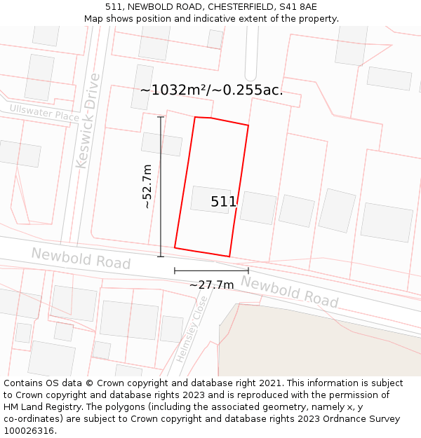 511, NEWBOLD ROAD, CHESTERFIELD, S41 8AE: Plot and title map