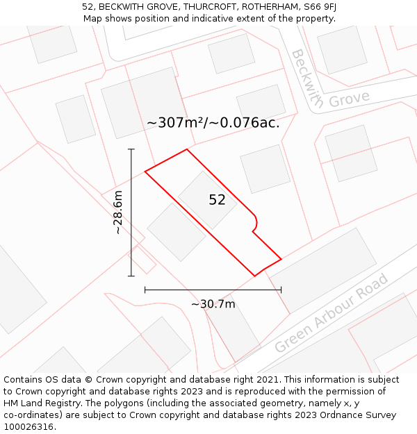 52, BECKWITH GROVE, THURCROFT, ROTHERHAM, S66 9FJ: Plot and title map