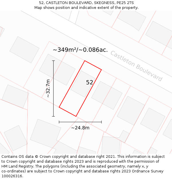 52, CASTLETON BOULEVARD, SKEGNESS, PE25 2TS: Plot and title map