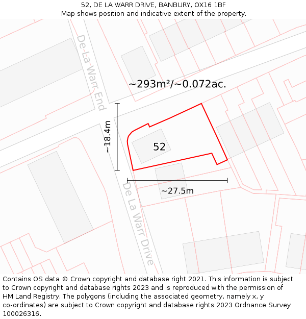 52, DE LA WARR DRIVE, BANBURY, OX16 1BF: Plot and title map