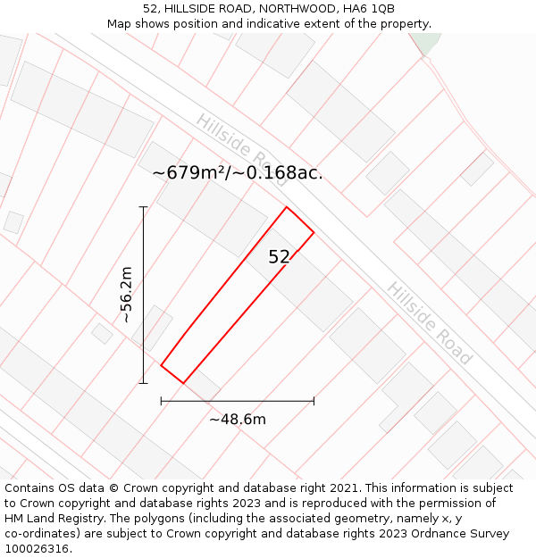 52, HILLSIDE ROAD, NORTHWOOD, HA6 1QB: Plot and title map