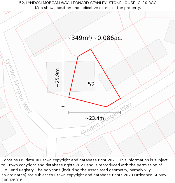 52, LYNDON MORGAN WAY, LEONARD STANLEY, STONEHOUSE, GL10 3GG: Plot and title map