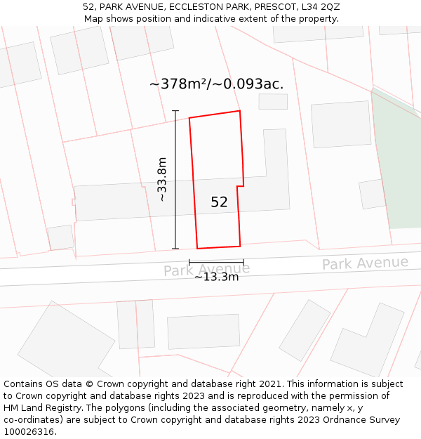 52, PARK AVENUE, ECCLESTON PARK, PRESCOT, L34 2QZ: Plot and title map