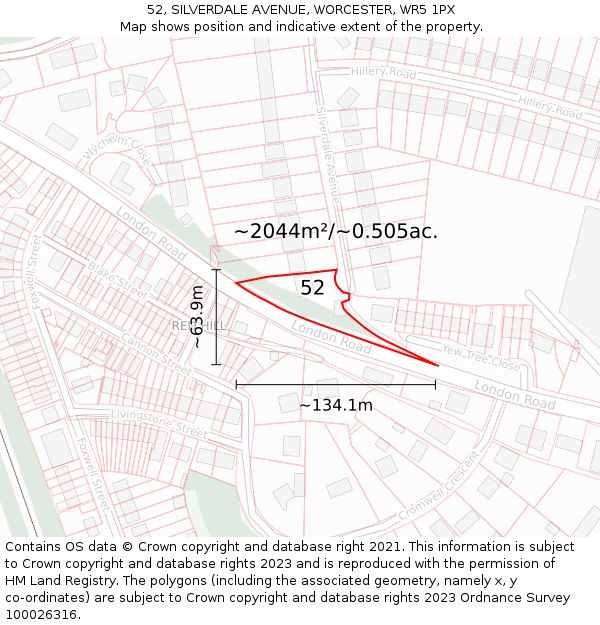 52, SILVERDALE AVENUE, WORCESTER, WR5 1PX: Plot and title map