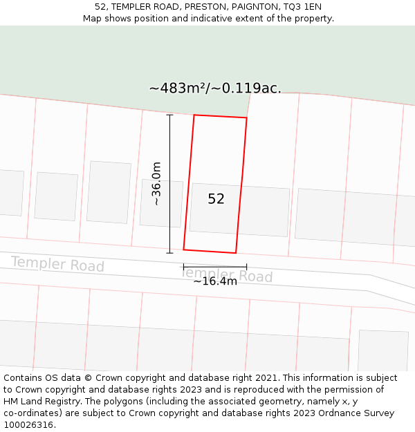 52, TEMPLER ROAD, PRESTON, PAIGNTON, TQ3 1EN: Plot and title map