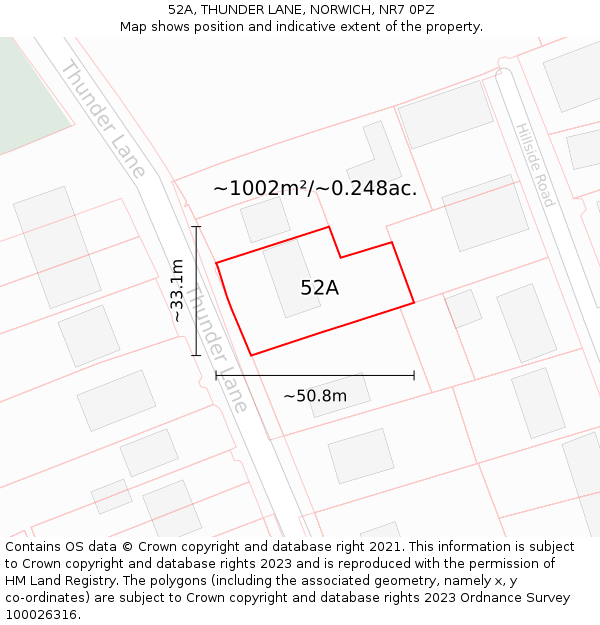 52A, THUNDER LANE, NORWICH, NR7 0PZ: Plot and title map