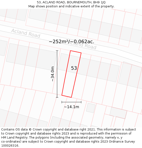 53, ACLAND ROAD, BOURNEMOUTH, BH9 1JQ: Plot and title map