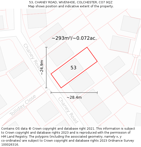 53, CHANEY ROAD, WIVENHOE, COLCHESTER, CO7 9QZ: Plot and title map