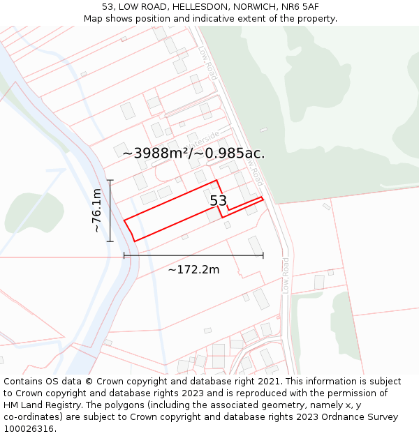 53, LOW ROAD, HELLESDON, NORWICH, NR6 5AF: Plot and title map