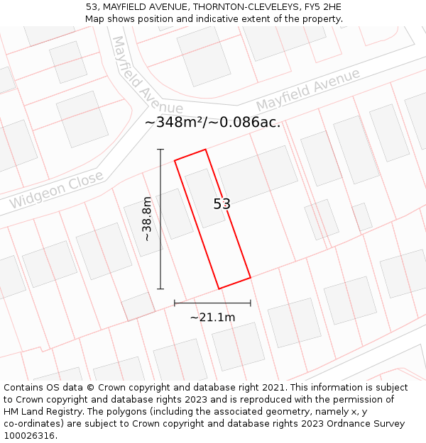 53, MAYFIELD AVENUE, THORNTON-CLEVELEYS, FY5 2HE: Plot and title map