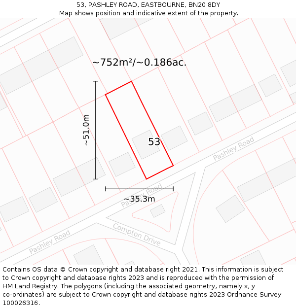 53, PASHLEY ROAD, EASTBOURNE, BN20 8DY: Plot and title map