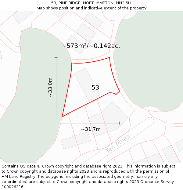 53, PINE RIDGE, NORTHAMPTON, NN3 5LL: Plot and title map