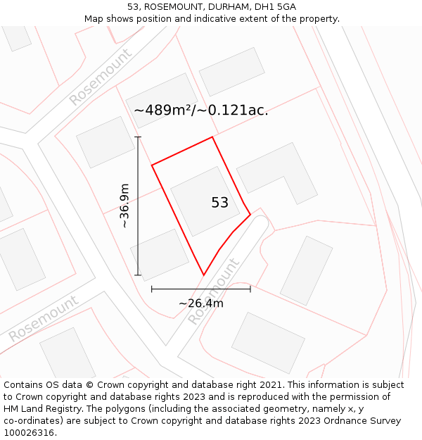 53, ROSEMOUNT, DURHAM, DH1 5GA: Plot and title map