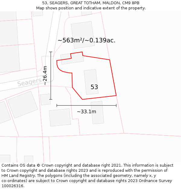 53, SEAGERS, GREAT TOTHAM, MALDON, CM9 8PB: Plot and title map