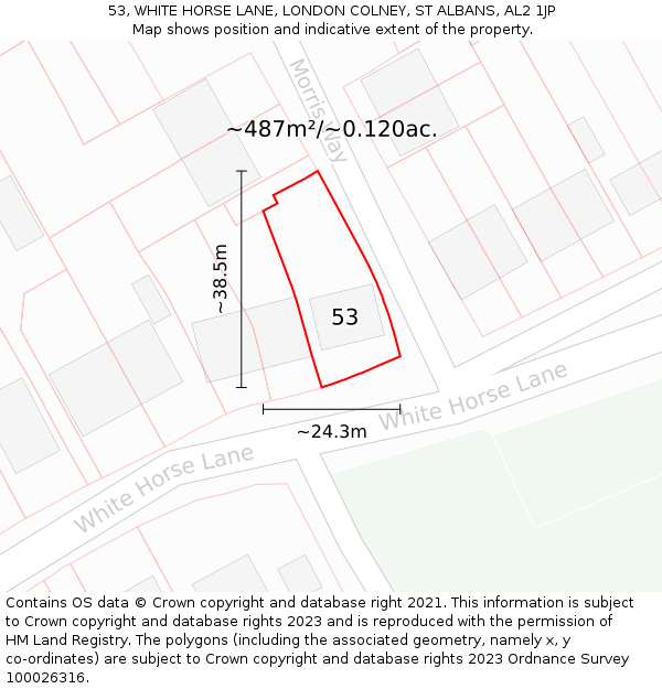 53, WHITE HORSE LANE, LONDON COLNEY, ST ALBANS, AL2 1JP: Plot and title map