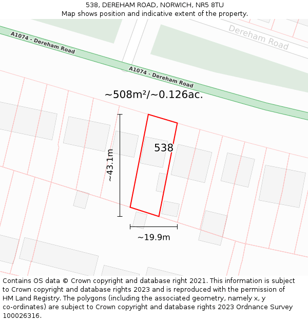 538, DEREHAM ROAD, NORWICH, NR5 8TU: Plot and title map