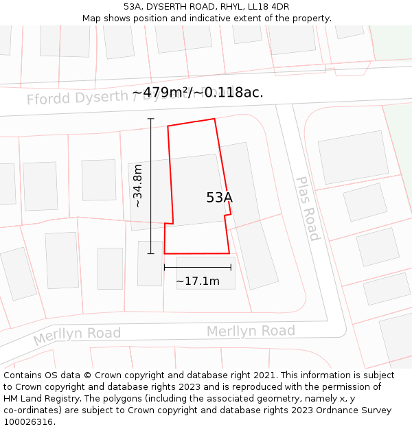 53A, DYSERTH ROAD, RHYL, LL18 4DR: Plot and title map