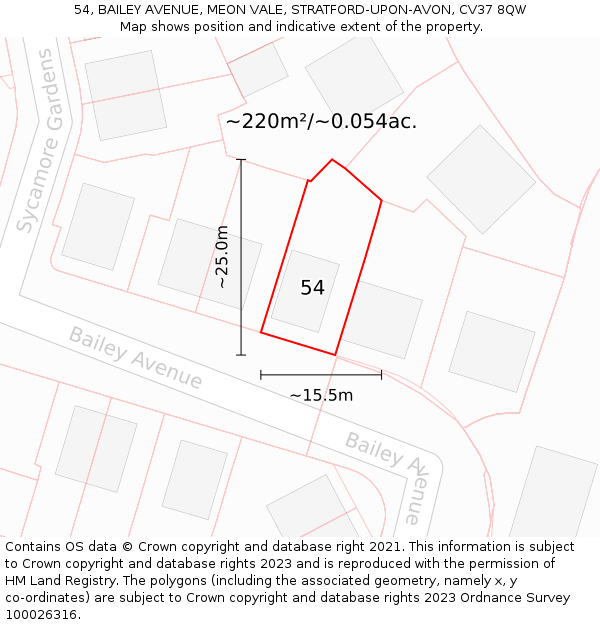 54, BAILEY AVENUE, MEON VALE, STRATFORD-UPON-AVON, CV37 8QW: Plot and title map