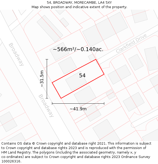 54, BROADWAY, MORECAMBE, LA4 5XY: Plot and title map