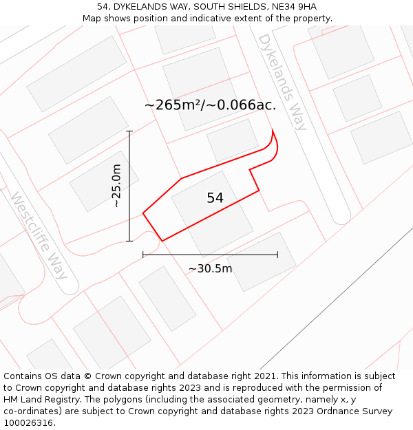 54, DYKELANDS WAY, SOUTH SHIELDS, NE34 9HA: Plot and title map