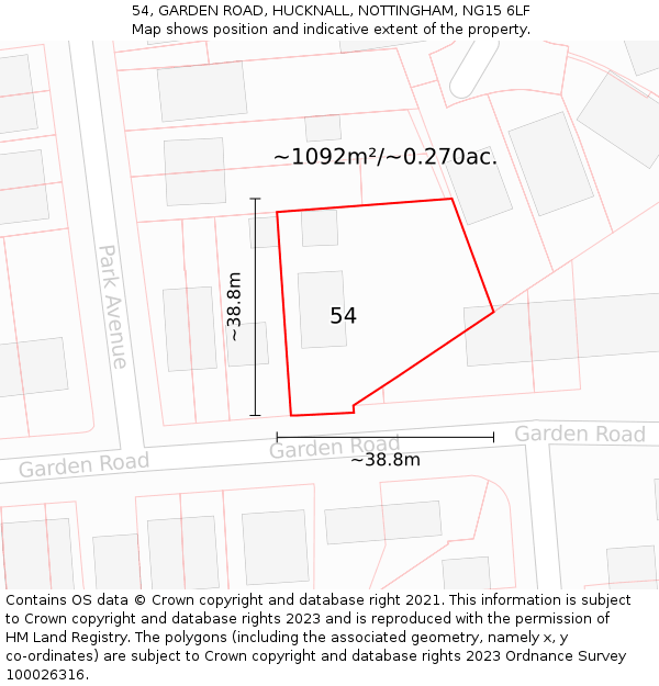 54, GARDEN ROAD, HUCKNALL, NOTTINGHAM, NG15 6LF: Plot and title map