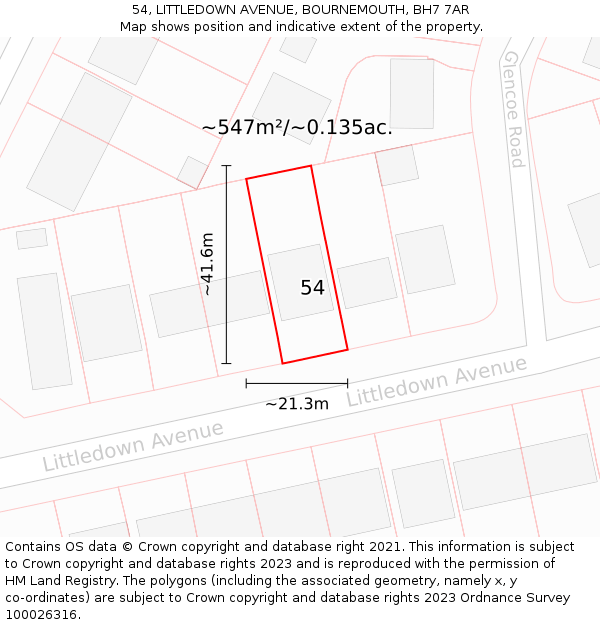 54, LITTLEDOWN AVENUE, BOURNEMOUTH, BH7 7AR: Plot and title map