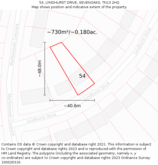 54, LYNDHURST DRIVE, SEVENOAKS, TN13 2HQ: Plot and title map