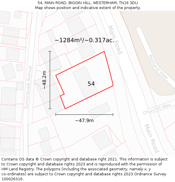 54, MAIN ROAD, BIGGIN HILL, WESTERHAM, TN16 3DU: Plot and title map