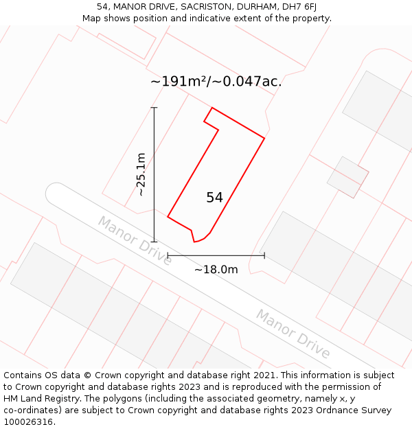 54, MANOR DRIVE, SACRISTON, DURHAM, DH7 6FJ: Plot and title map