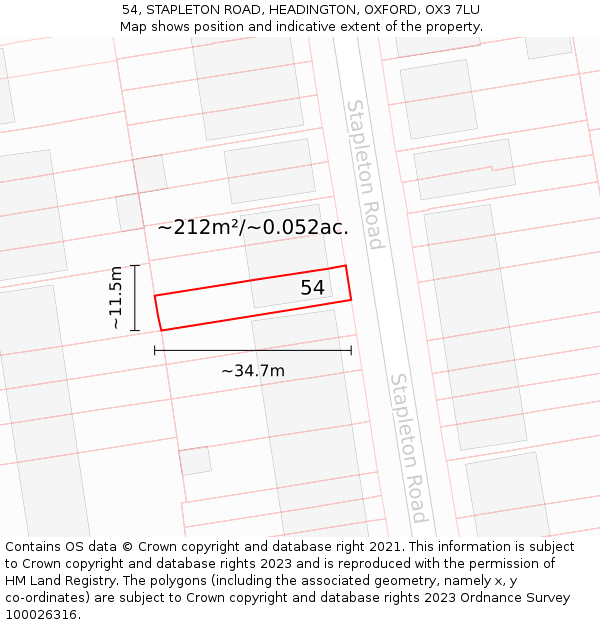 54, STAPLETON ROAD, HEADINGTON, OXFORD, OX3 7LU: Plot and title map