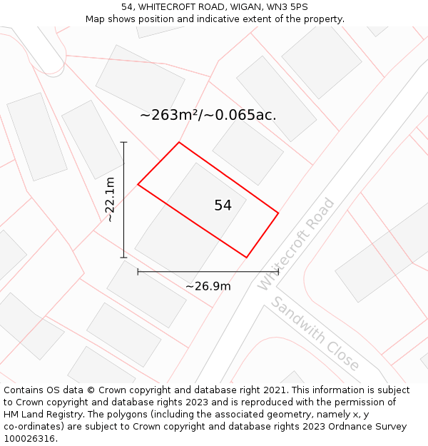 54, WHITECROFT ROAD, WIGAN, WN3 5PS: Plot and title map