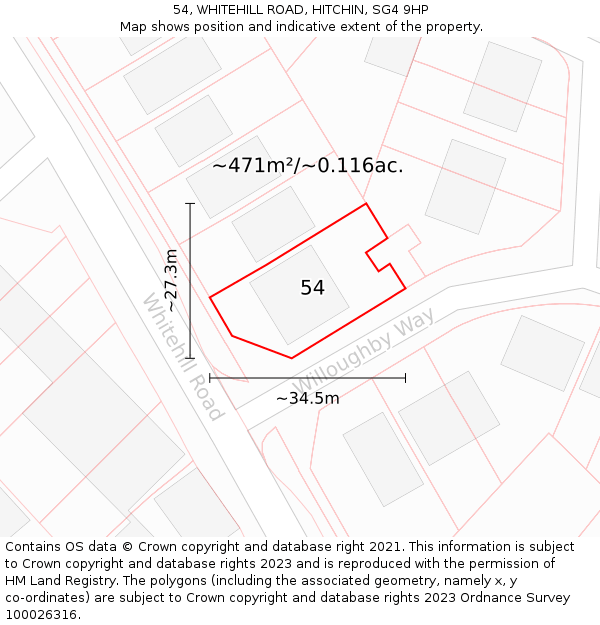 54, WHITEHILL ROAD, HITCHIN, SG4 9HP: Plot and title map