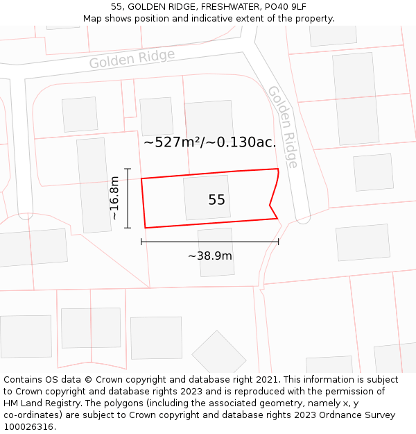 55, GOLDEN RIDGE, FRESHWATER, PO40 9LF: Plot and title map