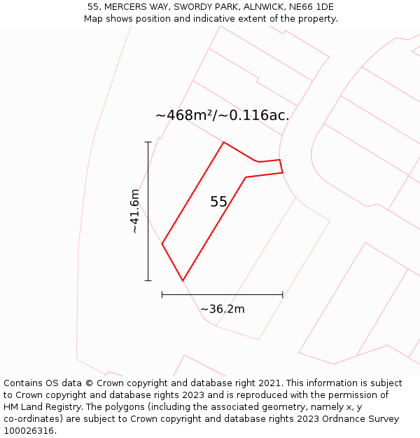 55, MERCERS WAY, SWORDY PARK, ALNWICK, NE66 1DE: Plot and title map