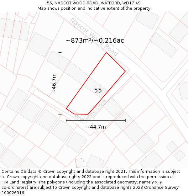 55, NASCOT WOOD ROAD, WATFORD, WD17 4SJ: Plot and title map