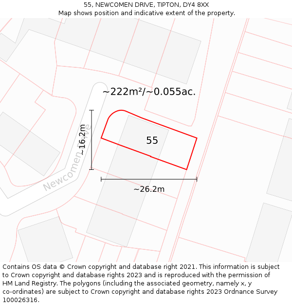 55, NEWCOMEN DRIVE, TIPTON, DY4 8XX: Plot and title map