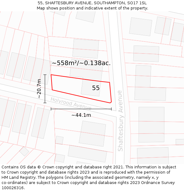 55, SHAFTESBURY AVENUE, SOUTHAMPTON, SO17 1SL: Plot and title map